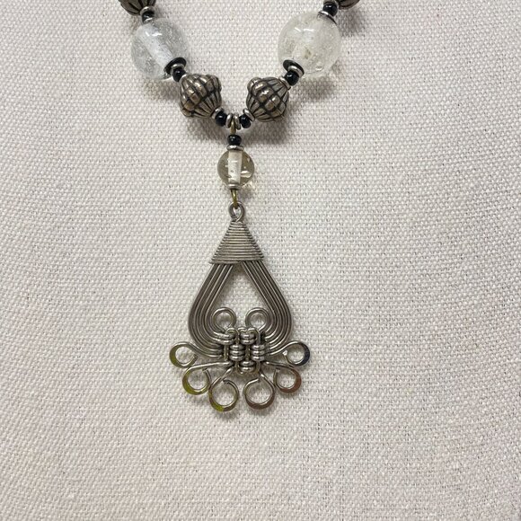 Handcrafted Boho‎ Beaded Necklace Wire-Wrapped Pendant Glass Beads - Picture 2 of 11